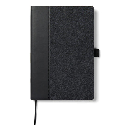 Vinga Albon GRS recycled felt A5 notebook with integrated pen holder and melange exterior, ideal for note-taking and organization.