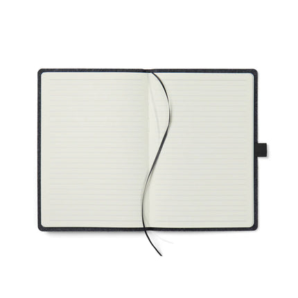 Vinga Albon GRS recycled felt A5 notebook with melange exterior, integrated pen holder, and eco-friendly design.