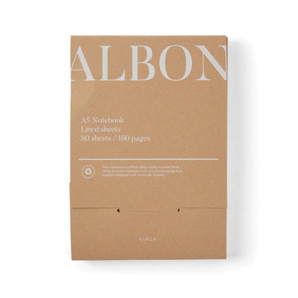 Vinga Albon GRS recycled felt A5 notebook with integrated pen holder and mélange exterior, suitable for portfolios and note-taking.