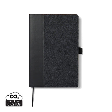 Vinga Albon GRS recycled felt A5 notebook with mélange exterior, integrated pen holder, and durable portfolio design.