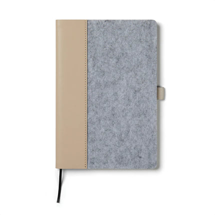 Vinga Albon GRS recycled felt A5 notebook with integrated pen holder and mélange exterior, showcasing its eco-friendly design and textured cover.