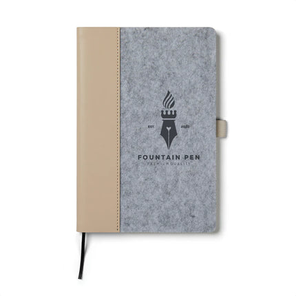 Vinga Albon GRS recycled felt A5 notebook with integrated pen holder and mélange exterior, showcasing eco-friendly design.