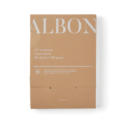 Vinga Albon GRS recycled felt A5 notebook with mélange exterior and integrated pen holder, showcasing its eco-friendly design.