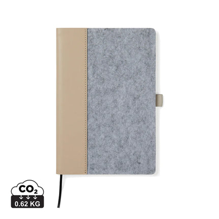 Vinga Albon GRS recycled felt A5 notebook with Mélange exterior and integrated pen holder, portfolio and notebook combo.