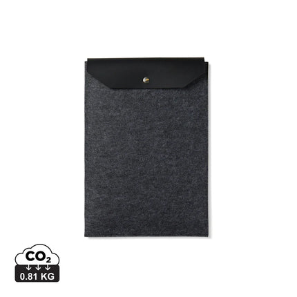 Vinga Albo GRS Atelier Collection recycled felt laptop sleeve in gray with black accents, designed for protection and style.