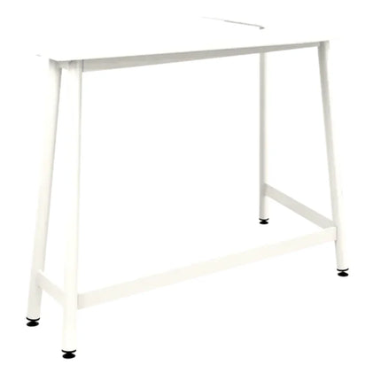 Red ochre Fermob Bolder corner bar stool with two-seater garden bench in foxed metal outdoor furniture setting.