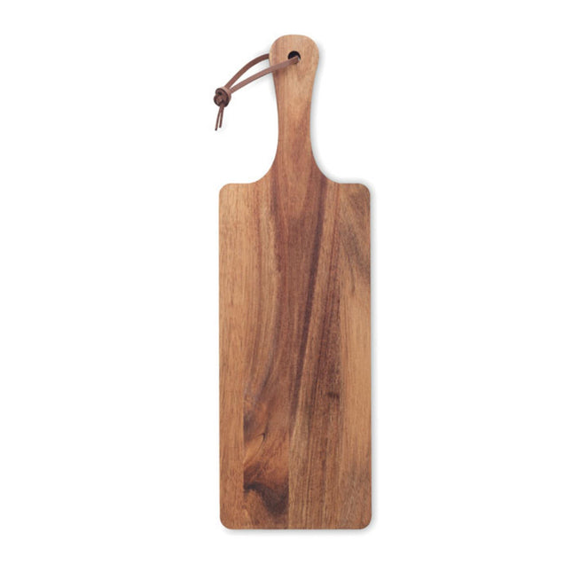 Set of 25 acacia wood serving boards from Custom Wood Designs, 38.5x11cm, ideal for food presentation and serving.