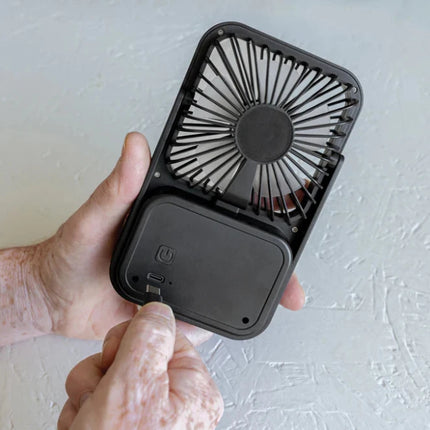 Aervina RCS recycled plastic re-chargeable desk fan - hospitality