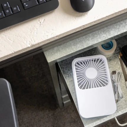 Aervina RCS recycled plastic re-chargeable desk fan - hospitality