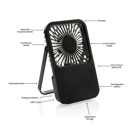 Aervina RCS recycled plastic re-chargeable desk fan - hospitality