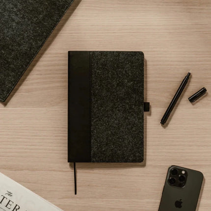 Albon GRS Recycled Felt Notebook A5 With Integrated Pen Holder And Mélange Exterior - hospitality