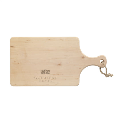 A set of 25 Alderwood cutting and charcuterie service boards with handles, 37x18cm, by Custom Wood Designs.