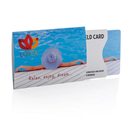 Anti-skimming RFID shield card with active jamming chip - hospitality
