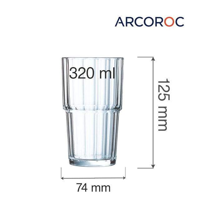 Arcoroc Norvege Highball Glass 320ml - Professional Grade Durable Drinkware For Cafeterias And Restaurants - hospitality