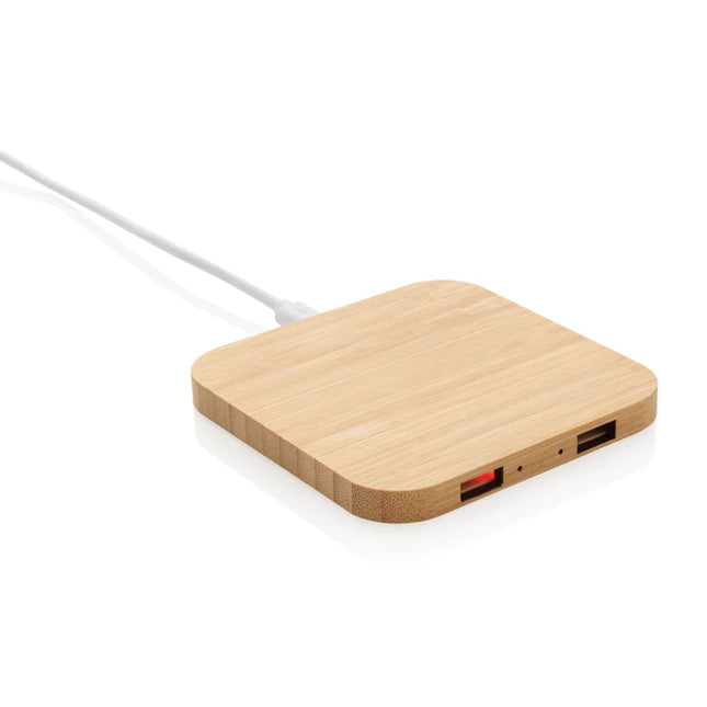 Bamboo 10W wireless charger with USB - hospitality