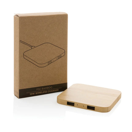 Bamboo 10W wireless charger with USB - hospitality