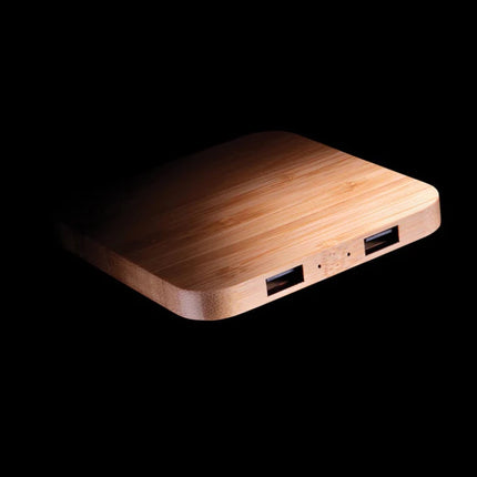 Bamboo 10W wireless charger with USB - hospitality