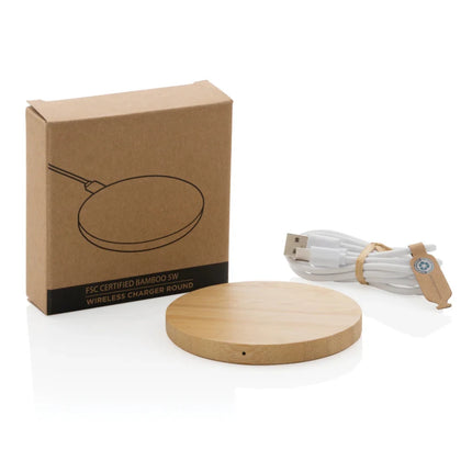 Bamboo 5W round wireless charger - hospitality