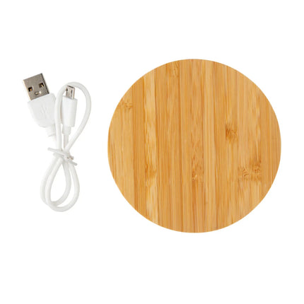 Bamboo 5W round wireless charger - hospitality