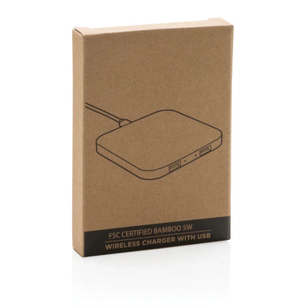 Bamboo 5W wireless charger with USB - hospitality