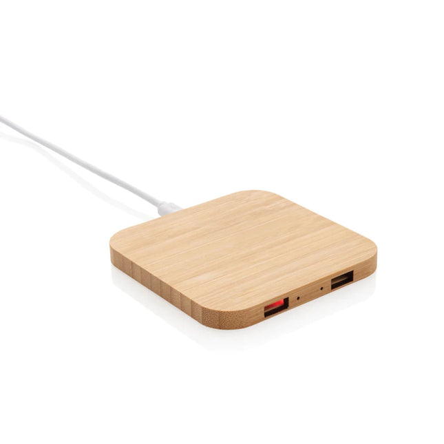 Bamboo 5W wireless charger with USB - hospitality