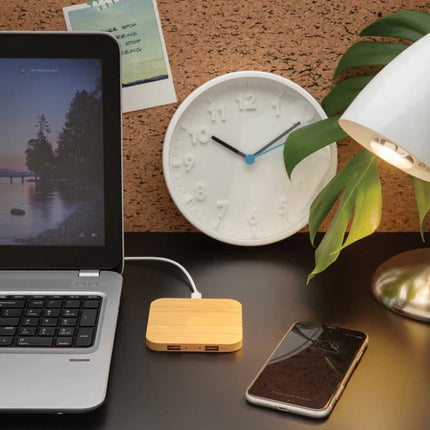 Bamboo 5W wireless charger with USB - hospitality