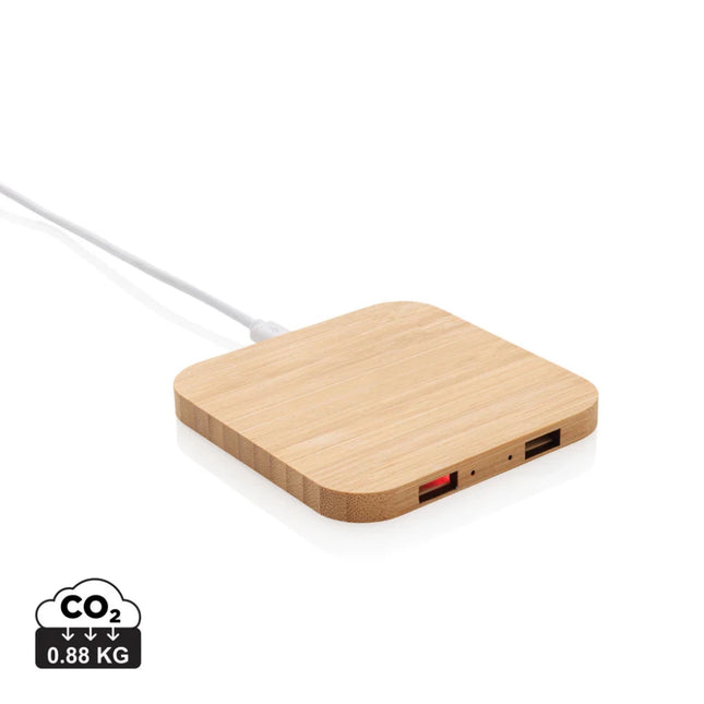 Bamboo 5W wireless charger with USB - hospitality