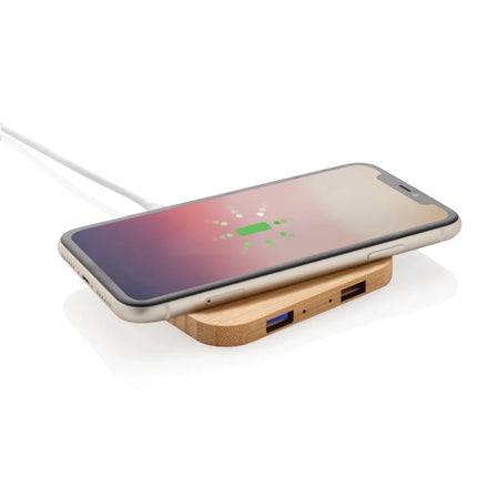 Bamboo 5W wireless charger with USB - hospitality