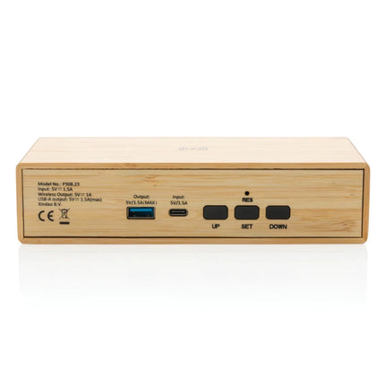 Bamboo alarm clock with 5W wireless charger - hospitality