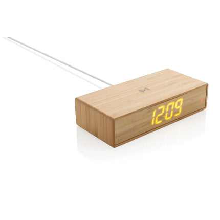 Bamboo alarm clock with 5W wireless charger - hospitality