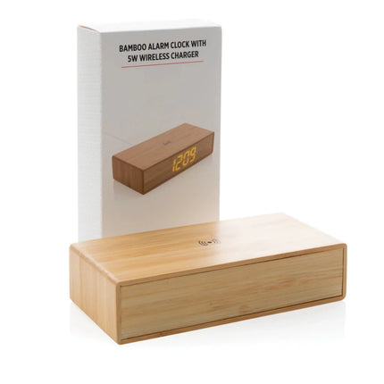 Bamboo alarm clock with 5W wireless charger - hospitality