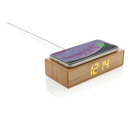 Bamboo alarm clock with 5W wireless charger - hospitality