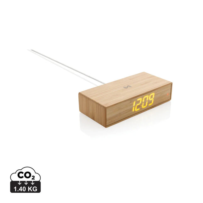 Bamboo alarm clock with 5W wireless charger - hospitality
