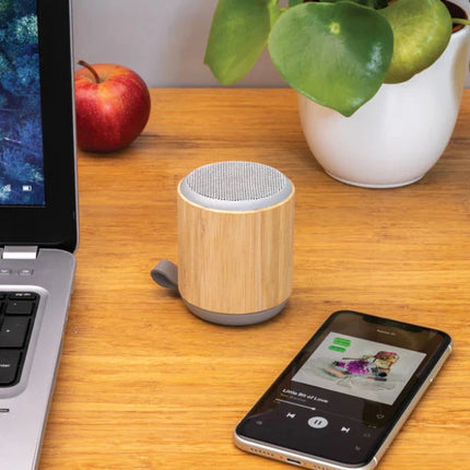 Bamboo and fabric 3W wireless speaker - hospitality