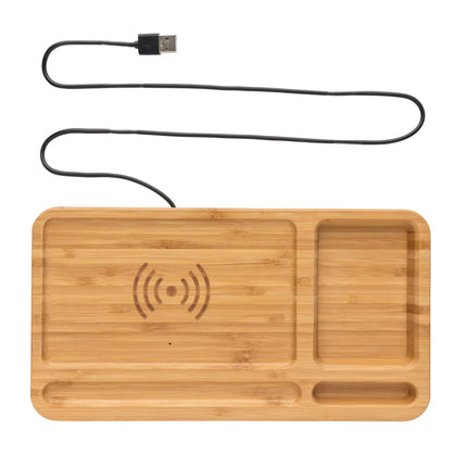 Bamboo desk organiser 10W wireless charger - hospitality