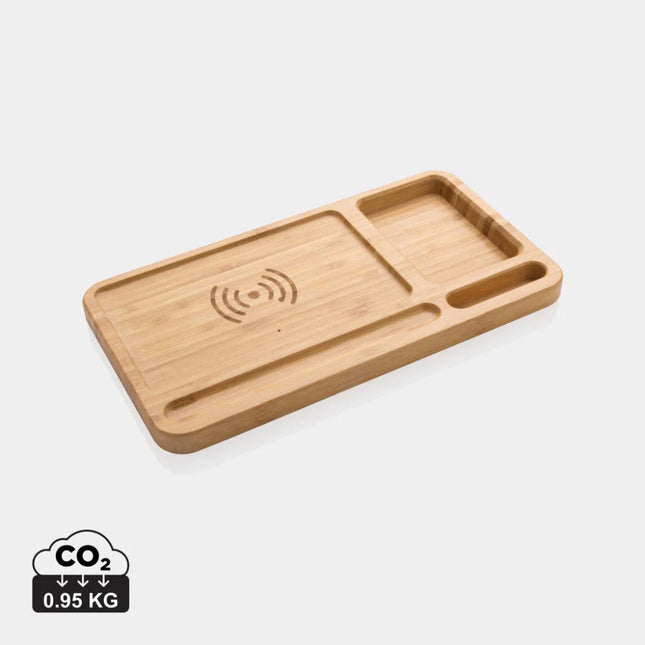 Bamboo desk organiser 10W wireless charger - hospitality