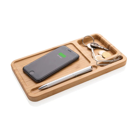 Bamboo desk organiser 10W wireless charger - hospitality