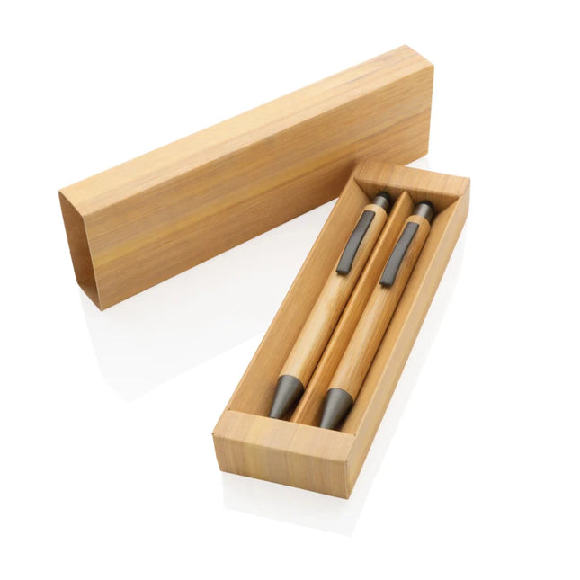 Bamboo modern pen set in box - hospitality