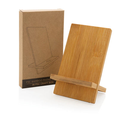Bamboo phone stand in kraft box - hospitality