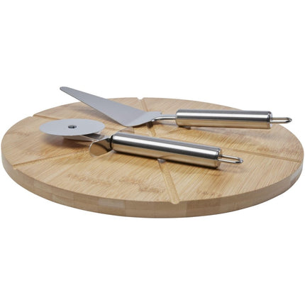 Bamboo Pizza Board Set Pack Of 25 With 6 Groove Peel Cutter And Server For Restaurants - hospitality