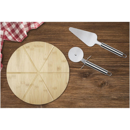 Bamboo Pizza Board Set Pack Of 25 With 6 Groove Peel Cutter And Server For Restaurants - hospitality