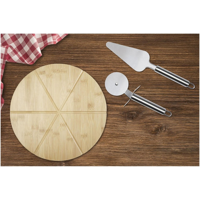 Bamboo Pizza Board Set Pack Of 25 With 6 Groove Peel Cutter And Server For Restaurants - hospitality