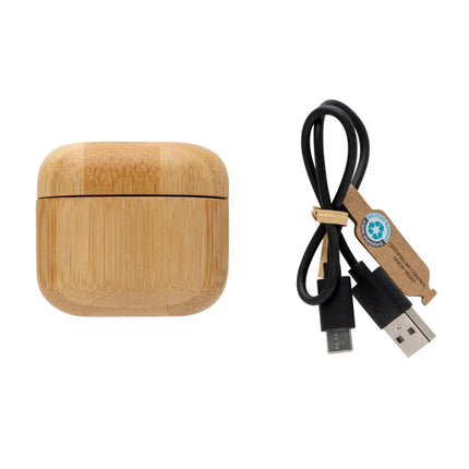 Bamboo TWS earbuds with RCS recycled plastic - hospitality