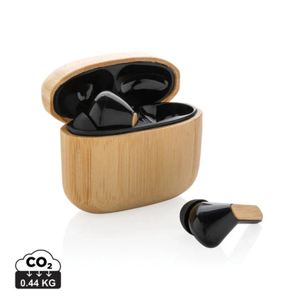 Bamboo TWS earbuds with RCS recycled plastic - hospitality