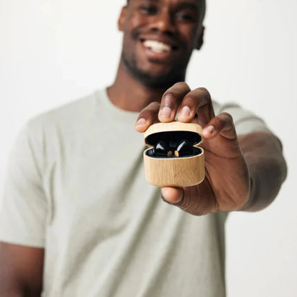 Bamboo TWS earbuds with RCS recycled plastic - hospitality