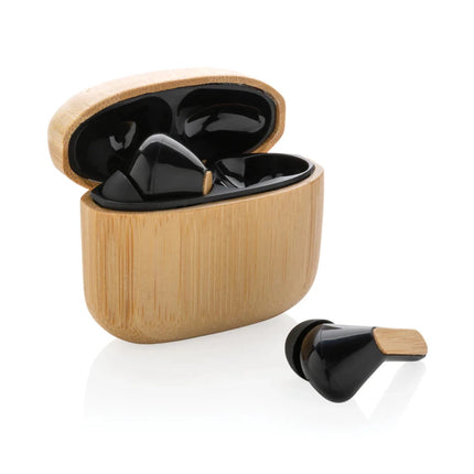 Bamboo TWS earbuds with RCS recycled plastic - hospitality