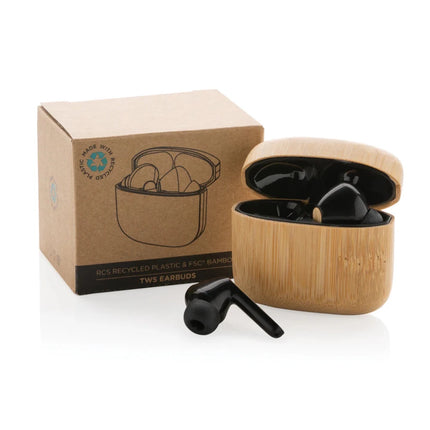 Bamboo TWS earbuds with RCS recycled plastic - hospitality