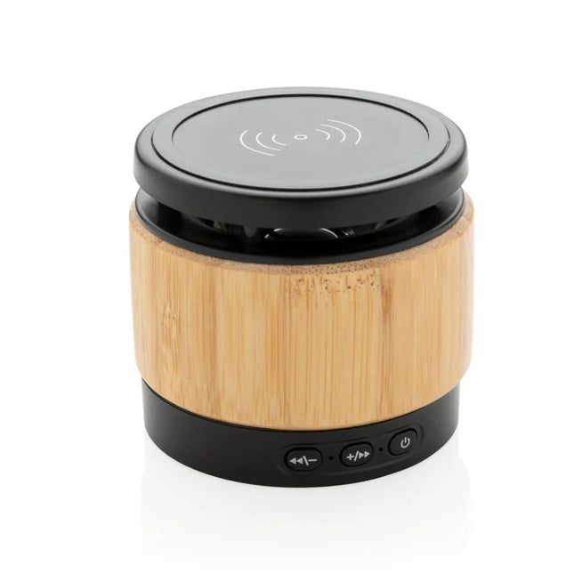 Bamboo wireless charger speaker - hospitality
