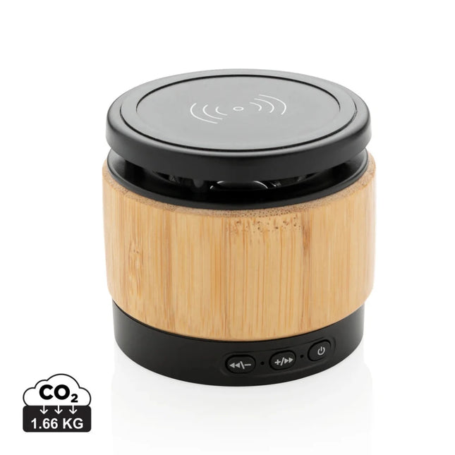 Bamboo wireless charger speaker - hospitality