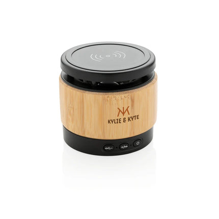 Bamboo wireless charger speaker - hospitality